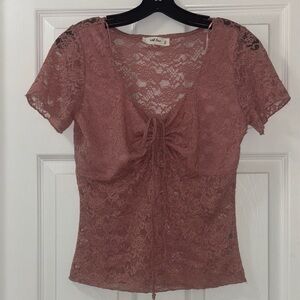 Wild Love Mauve Rose Floral Lace Blouse with Bow